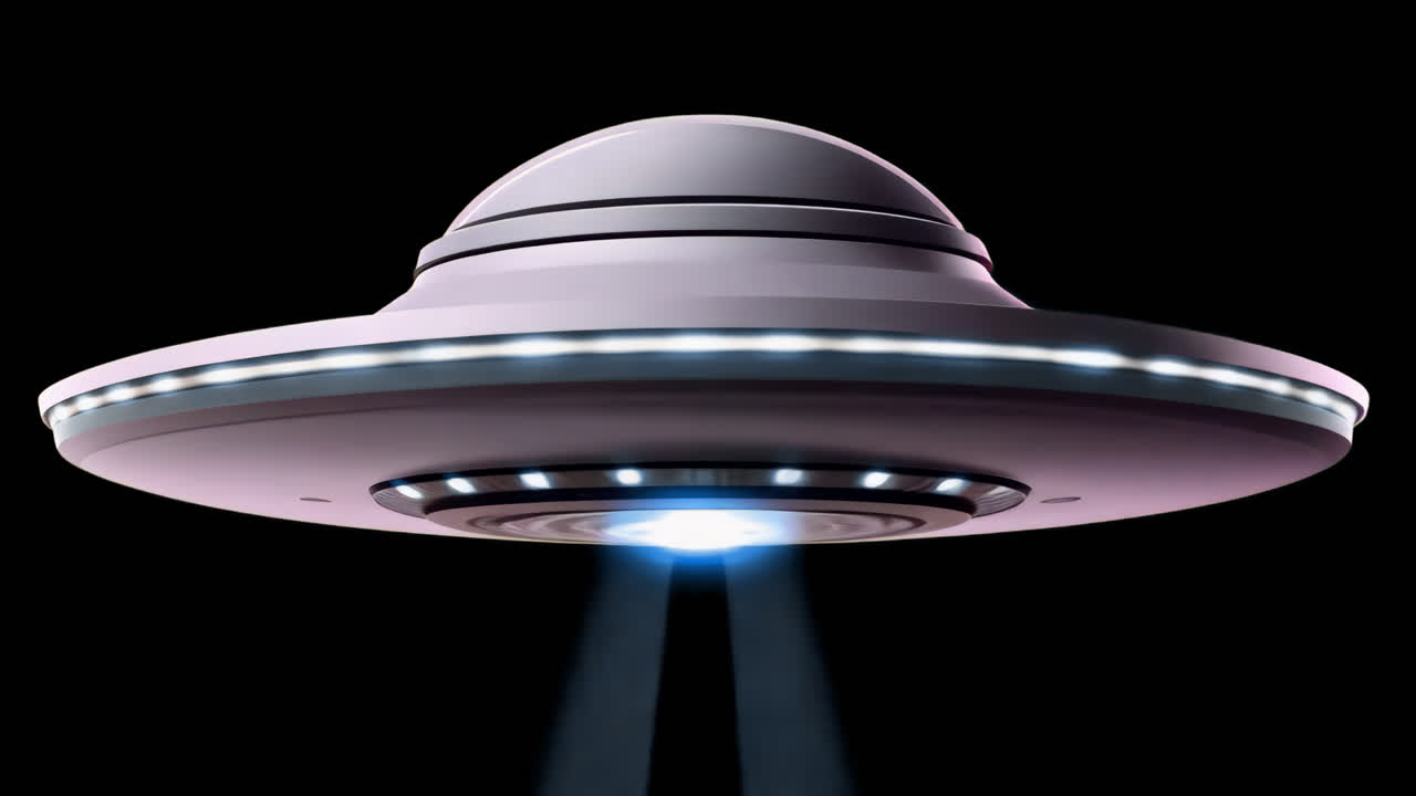 Futuristisk UFO-romskipdesign, animert, isolert ressurs, transparent 4K-video, alfakanal