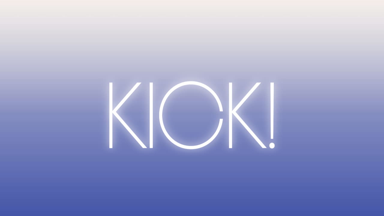 Animation of kick text over blue background