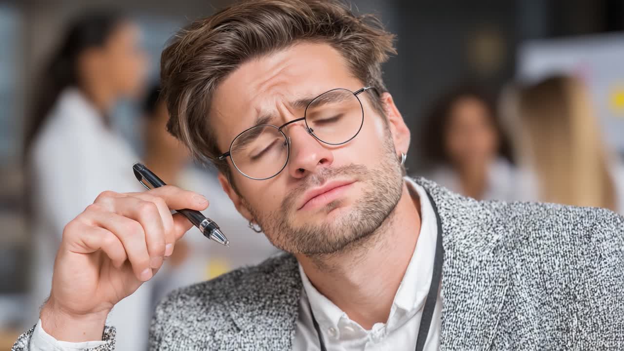 Contemplative Professional Pondering Ideas and Taking Notes While Engaged in a Dynamic and Collaborative Environment Surrounded by Colleagues