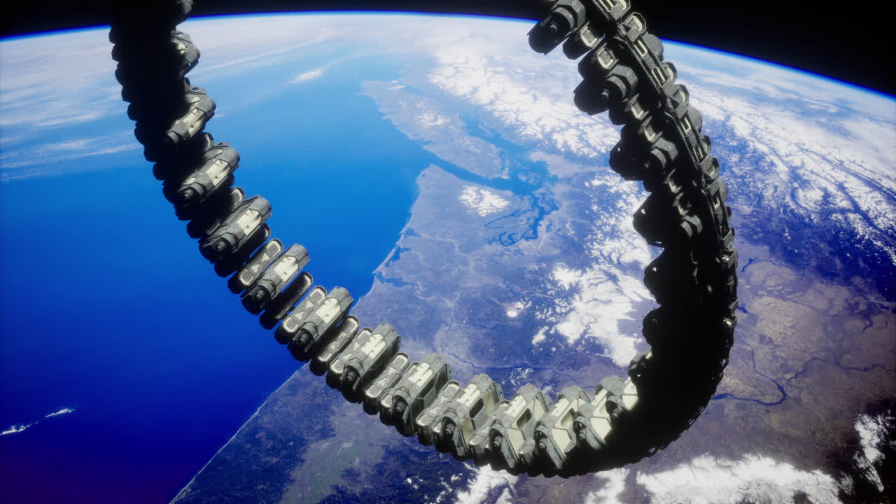 estación espacial futurista en órbita alrededor de la tierra