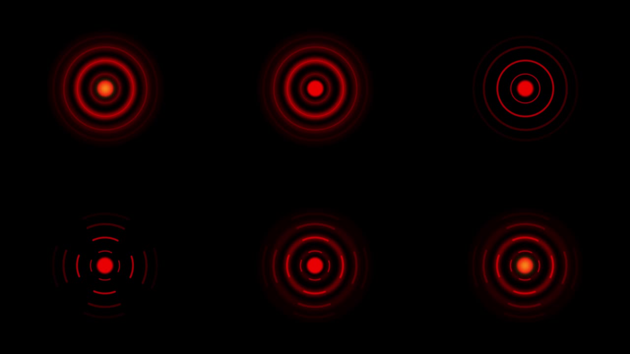 círculos de dolor rojos o marcas de localización parpadean sobre un fondo negro