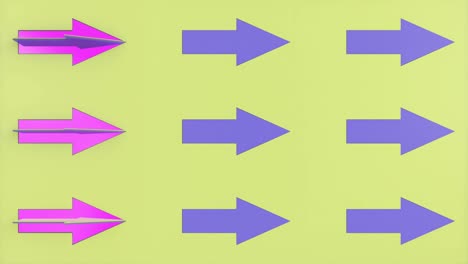 animación 3d de flechas coloridas en movimiento. las flechas se vuelven. patrón sin costuras.