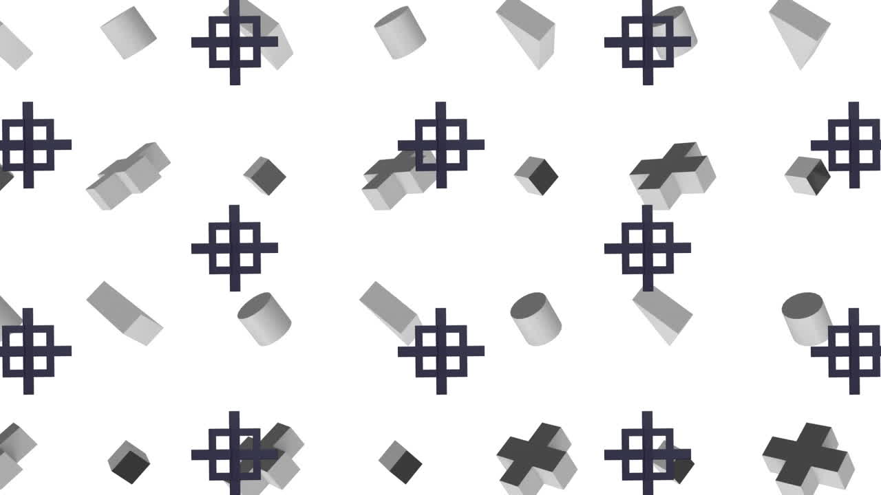 animación de formas negras y grises repetidas sobre un fondo blanco