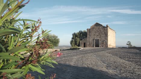 pan de flor empuja a la iglesia de piedra en el castillo de monsaraz