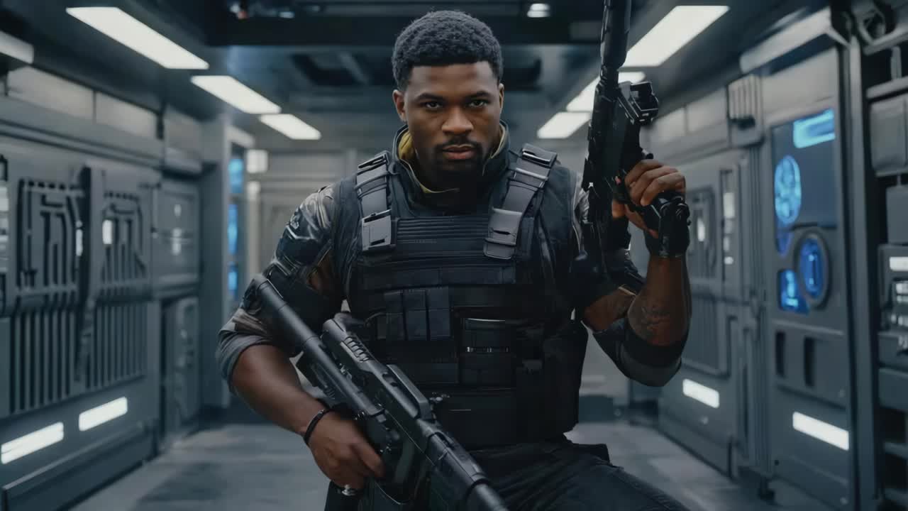 Futuristic Soldier with Guns