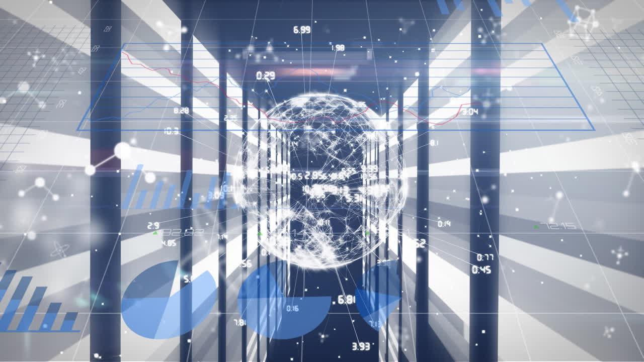 다양한 금융 데이터, 그래프 및 서버를 통해 지구의 애니메이션