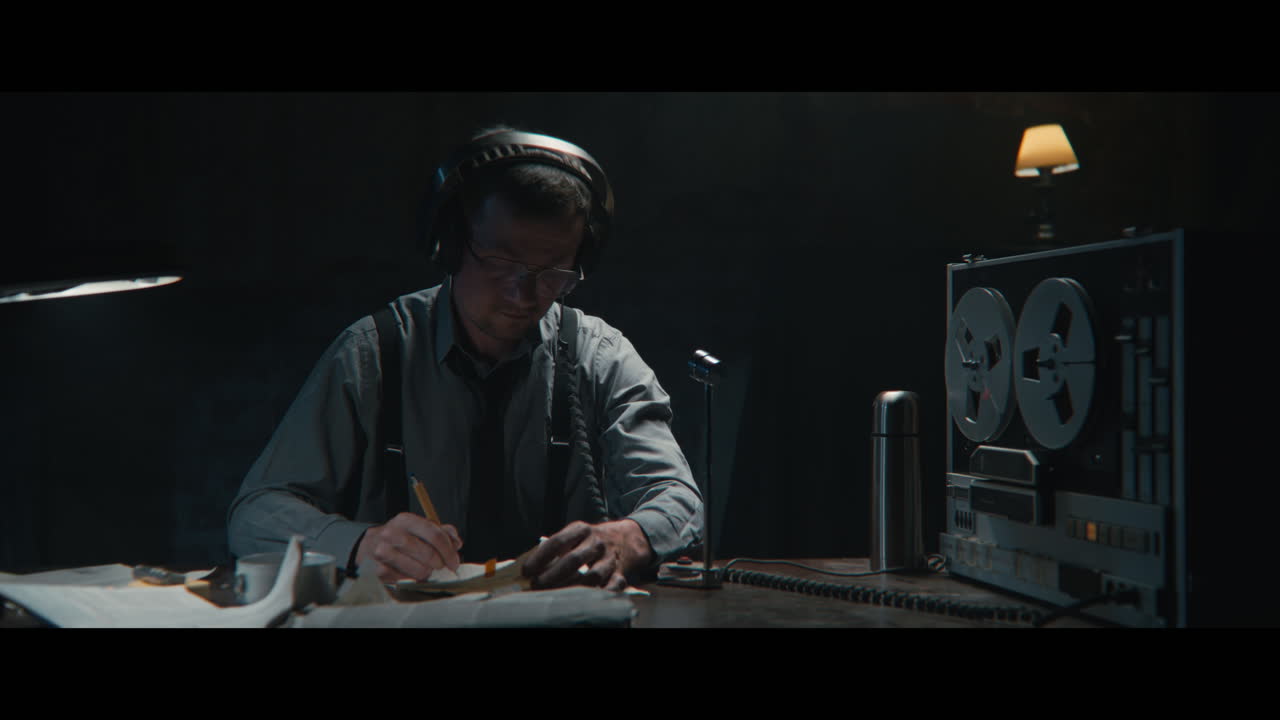 An intelligence officer listens to the wiretap recordings