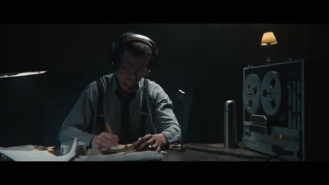 an intelligence officer listens to the wiretap recordings