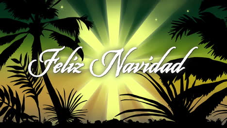 animation of feliz navidad text over shooting on green background