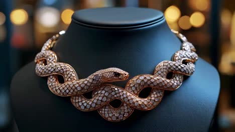 diamond snake necklace on display