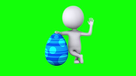 3d man with blue easter egg on green screen chroma key. easter holiday and welcome concept. happy easter.