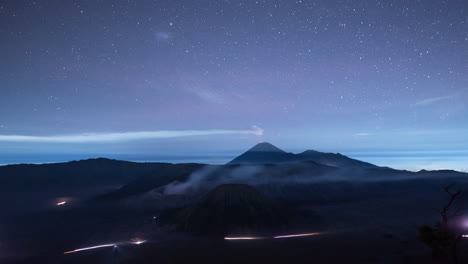 startrail over mount bromo, java, indonesia