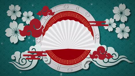 Animation-of-chinese-traditional-decorations-on-green-background