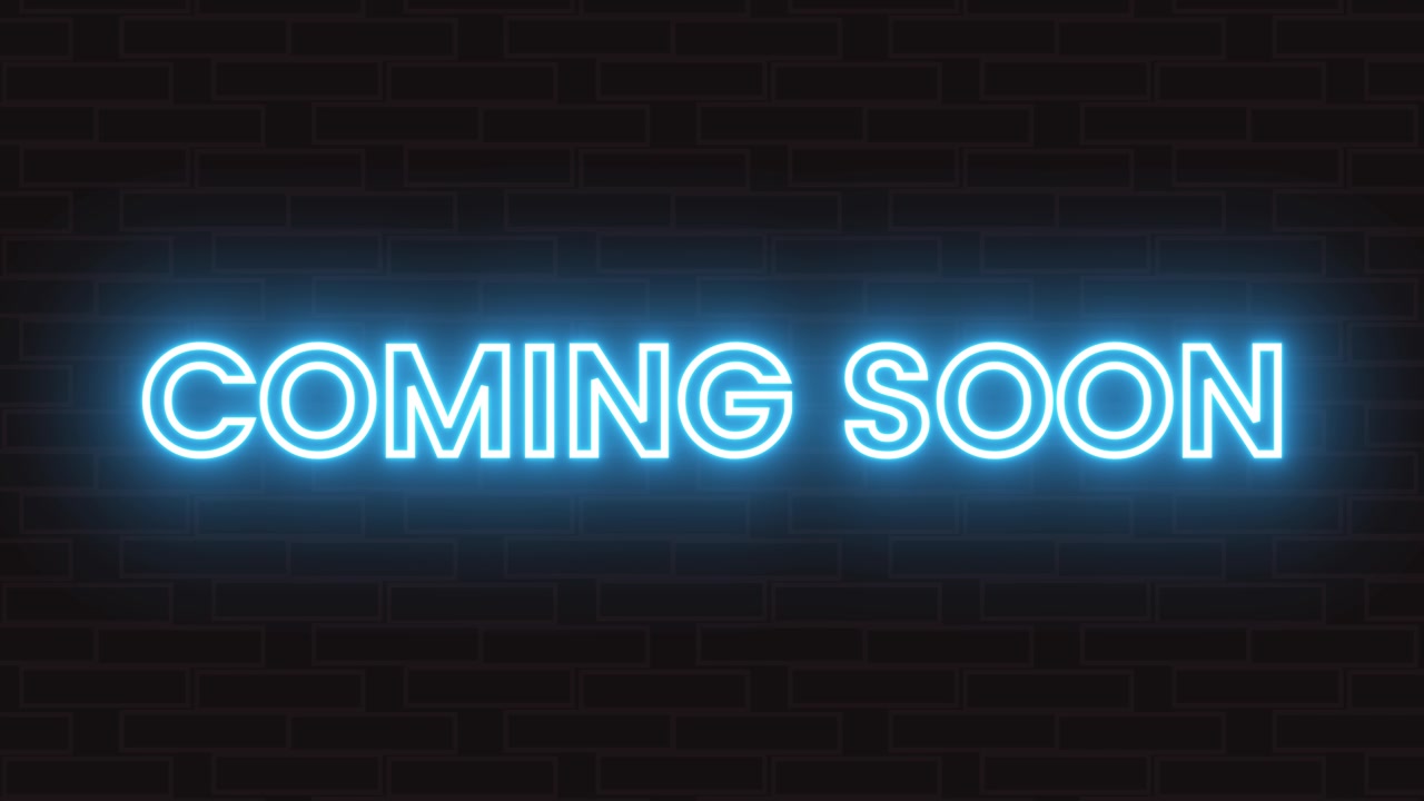 Coming soon glowing neon text animation isolated on black background