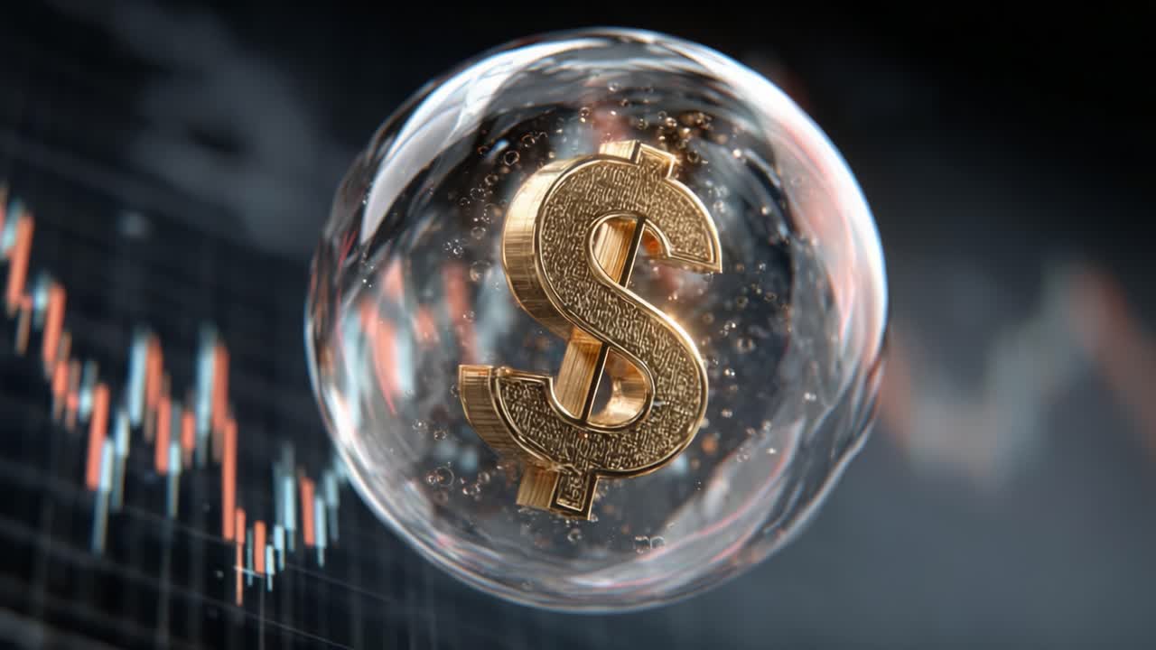 En imponerende visuel repræsentation af et dollartegn indkapslet i en boble, der symboliserer økonomiske udsving og finansielle markedsdynamikker.