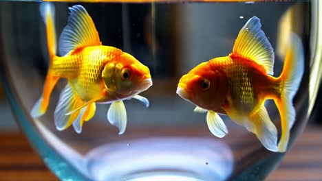 two goldfish in a glass bowl