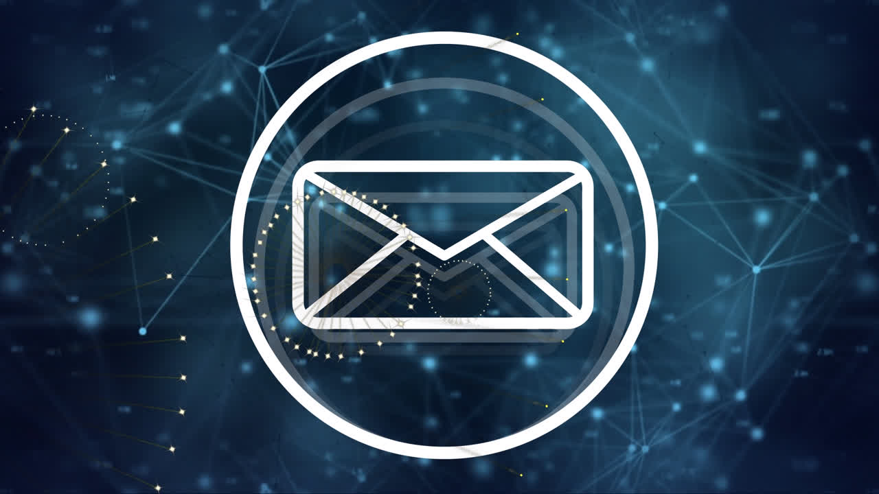 animación del icono de correo electrónico, procesamiento de datos y conexiones