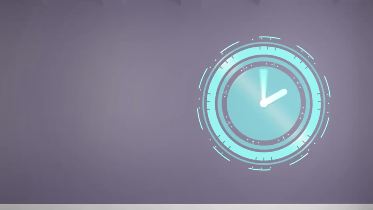 Animation of clock moving fast with copy space on grey background