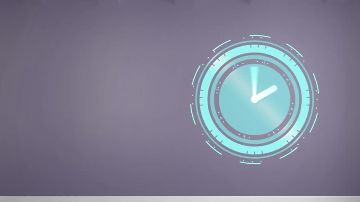 Animation of clock moving fast with copy space on grey background