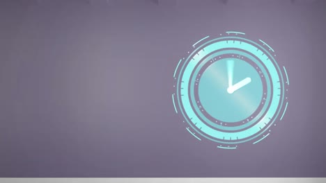 Animation-of-clock-moving-fast-with-copy-space-on-grey-background