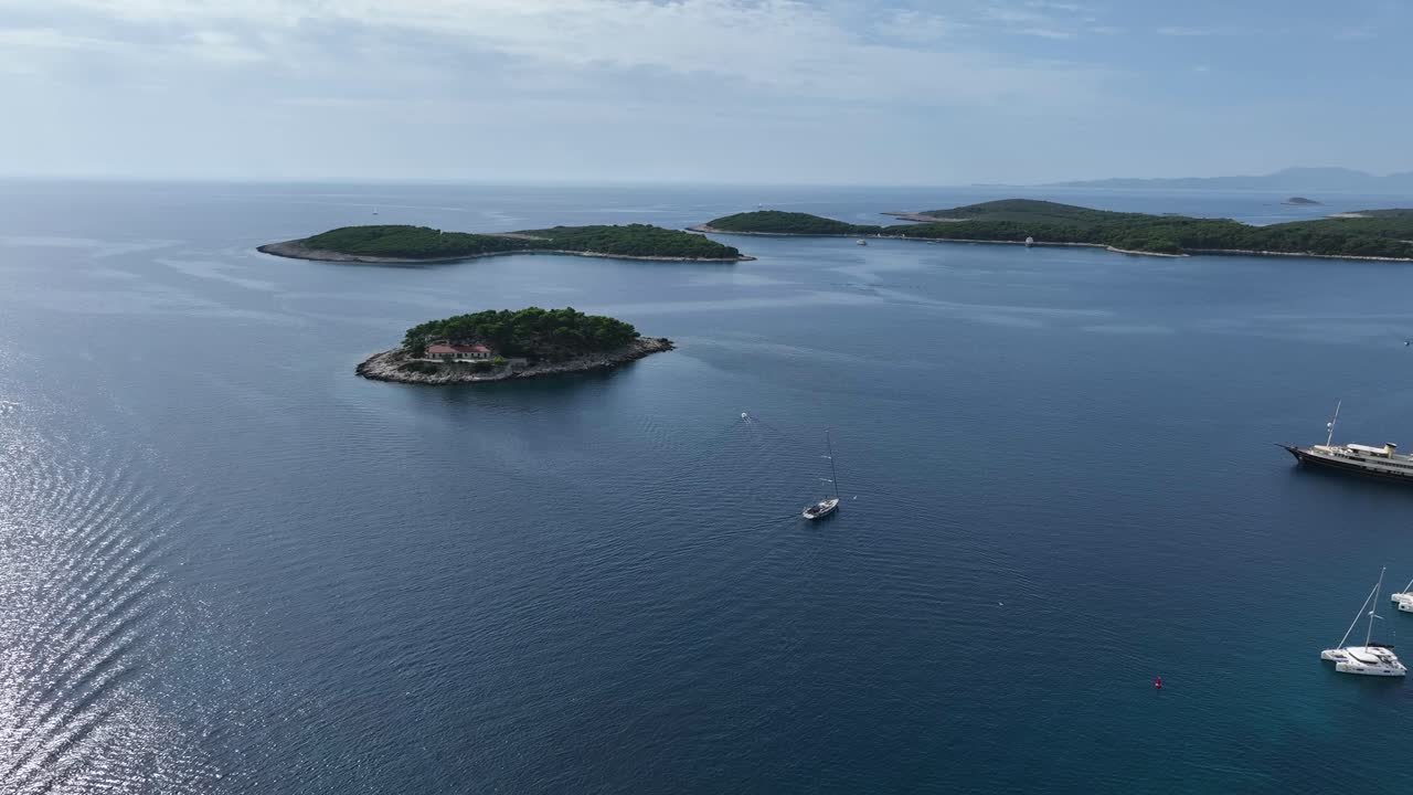 Pan shot of small islands in Hvar, Croatia.