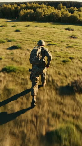 soldier running through field during training