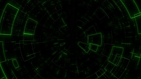 Sci-fi-tunnel-with-illuminating-green-lines,-metallic-walls,-and-a-radiant-light-at-the-end