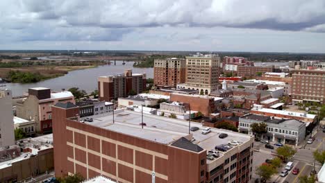 aerial downtown wilmington nc, north carolina along the cape fear river