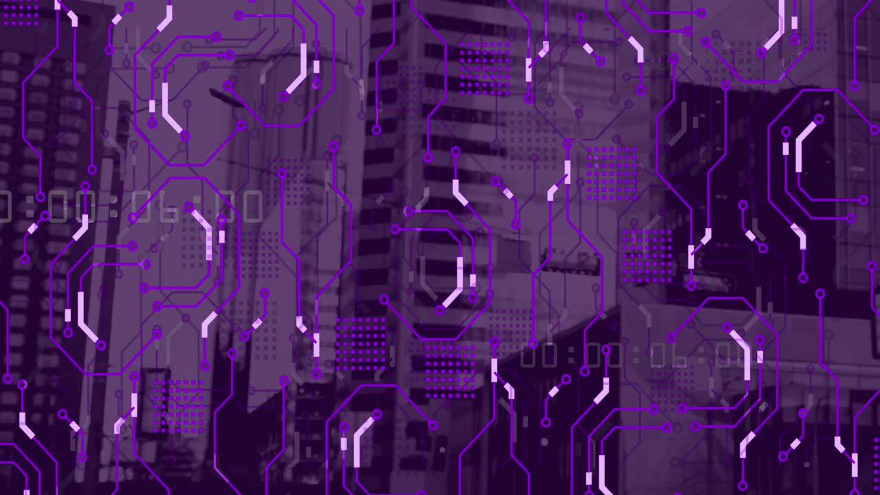 animación del procesamiento de datos, el paisaje urbano y las conexiones