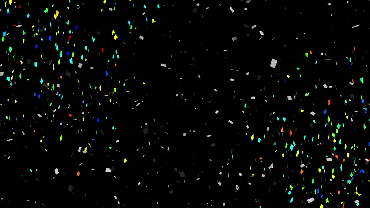 Animazione di coriandoli multicolore che cadono su sfondo nero