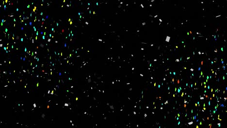 Animation-of-multi-coloured-confetti-falling-over-black-background