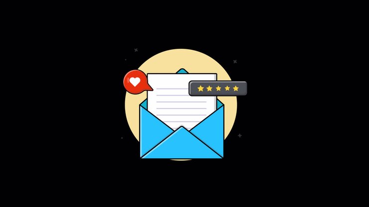 Animated Illustration of Email Message with Feedback and Rating Stars