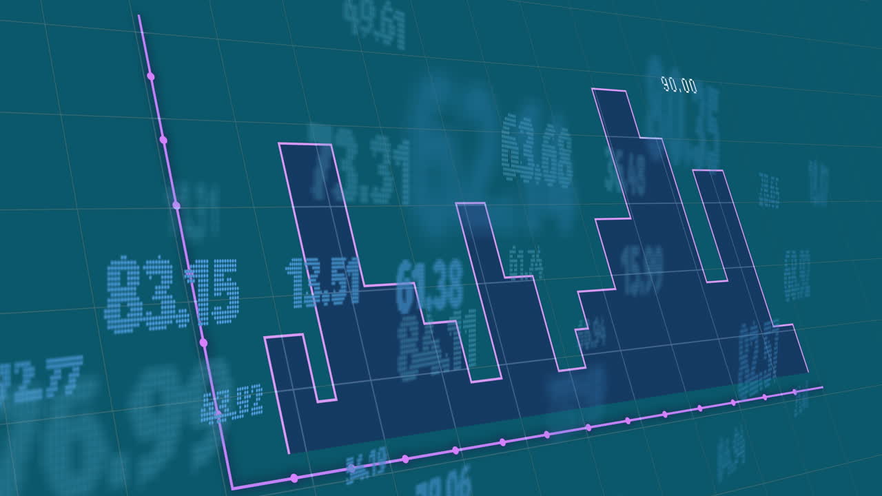animación del procesamiento de datos financieros sobre un fondo azul