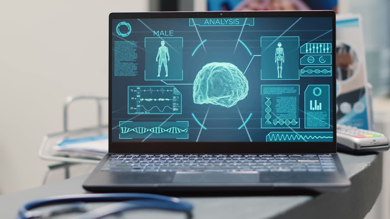 Empty reception with brain on display