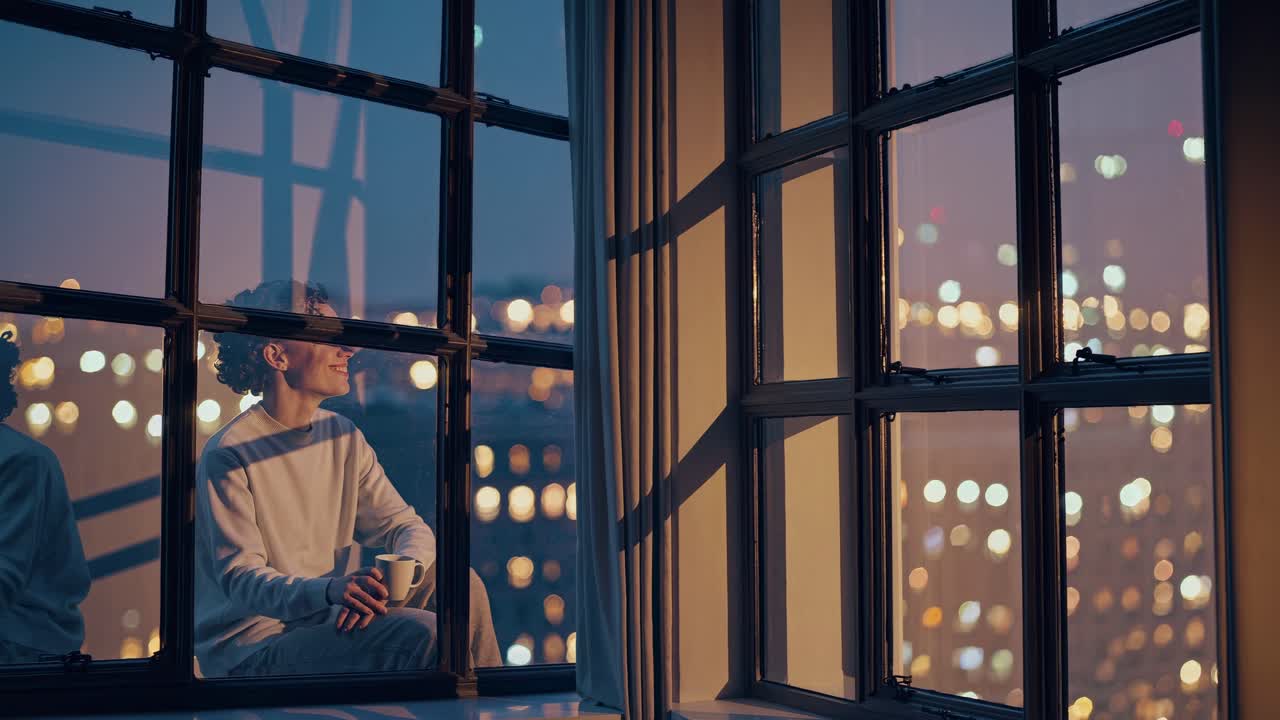 창문 좌석 에서 도시 풍경 의 야간 전망