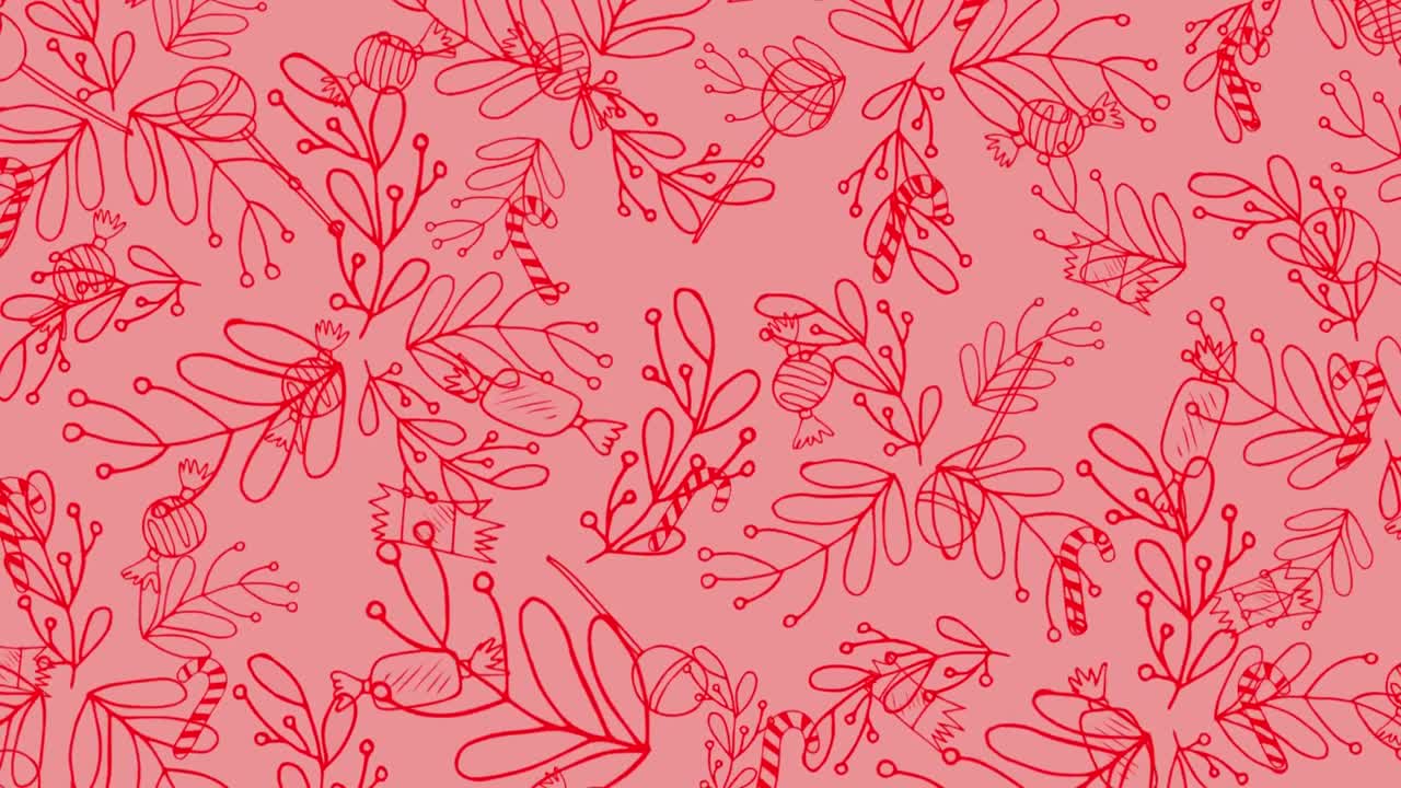 Traditional Christmas floral and leaf pattern on pink background