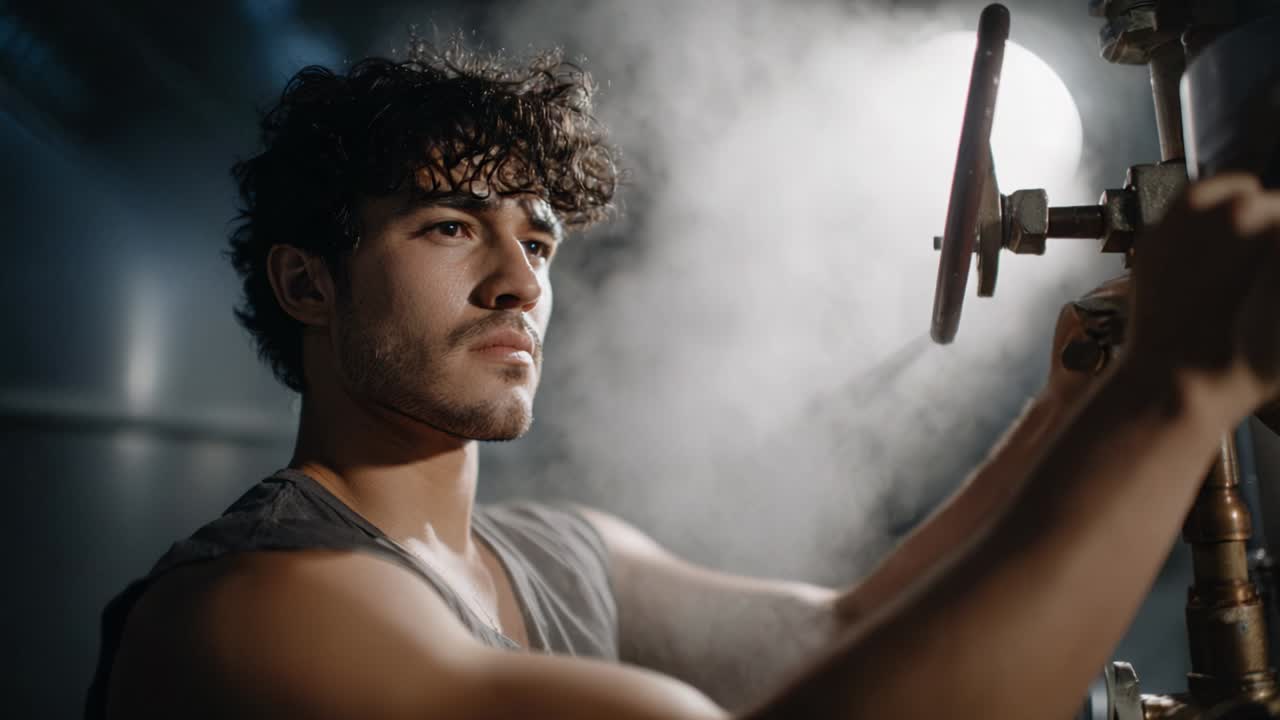 Man adjusting a steam valve