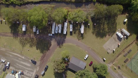 Aerial-top-down-shot-of-the-city-stadium-during-the-BBQ-championships-in-Lynchburg,-TN