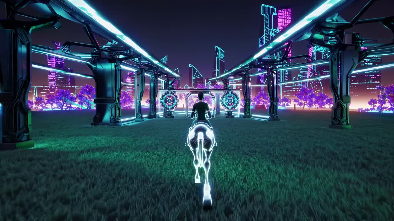 Cyberpunk Horse Rider in Neon City