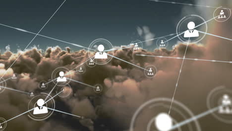 Animation-Des-Netzwerks-Von-Verbindungen-Mit-Symbolen-über-Wolken