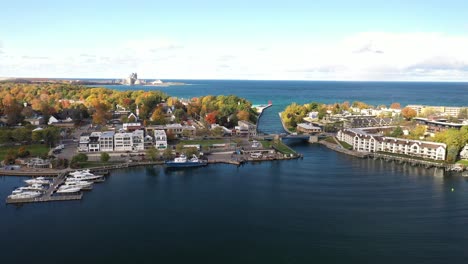 skyline drone video of charlevoix, michigan