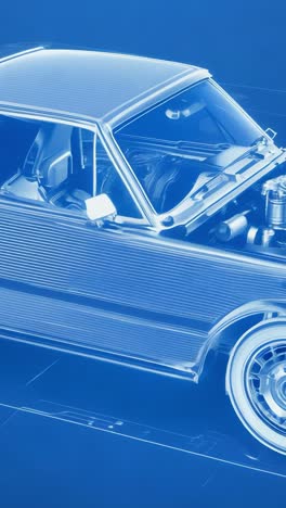 blueprint of classic car design on a digital background