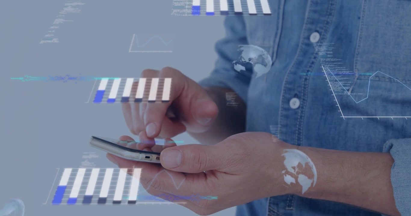 Uomo con telefono cellulare e analisi digitali