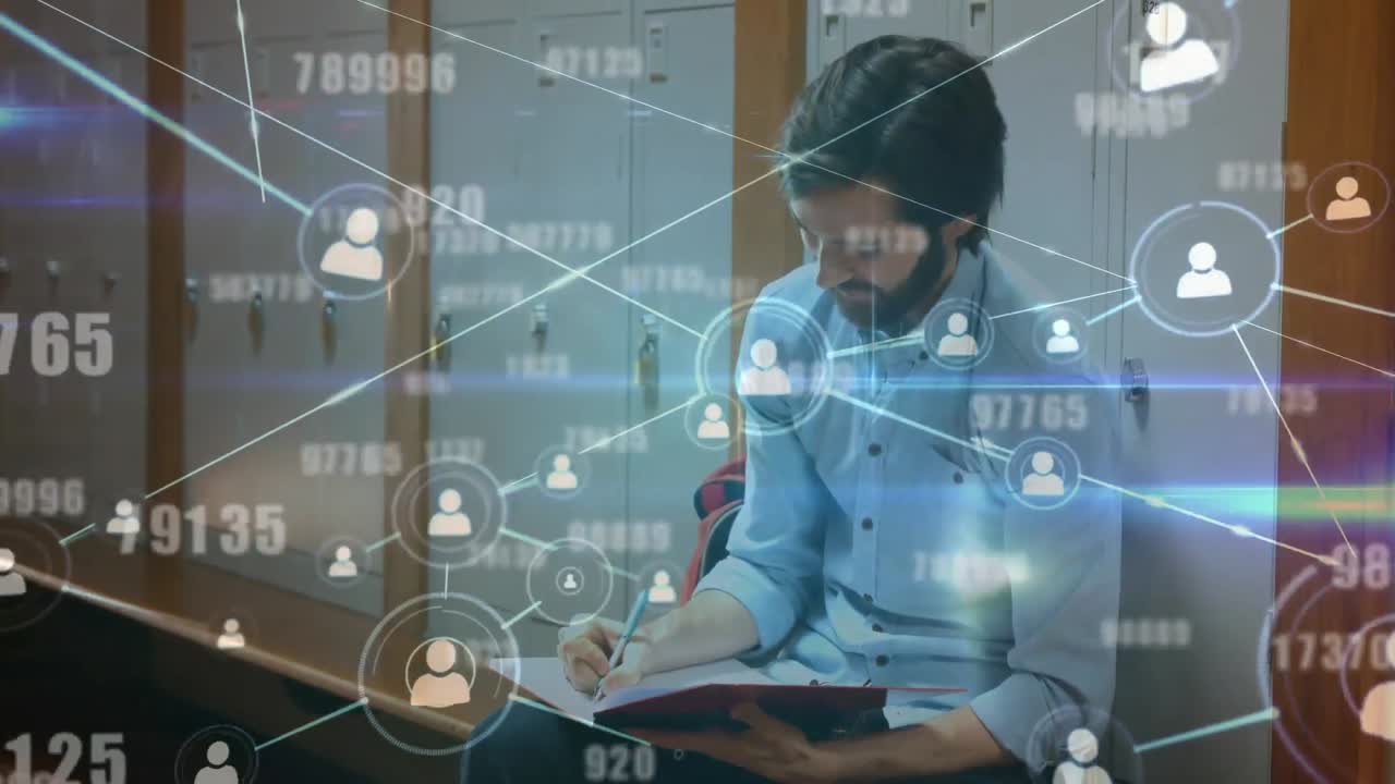 animación de números cambiantes y red de conexiones a través de la escritura humana