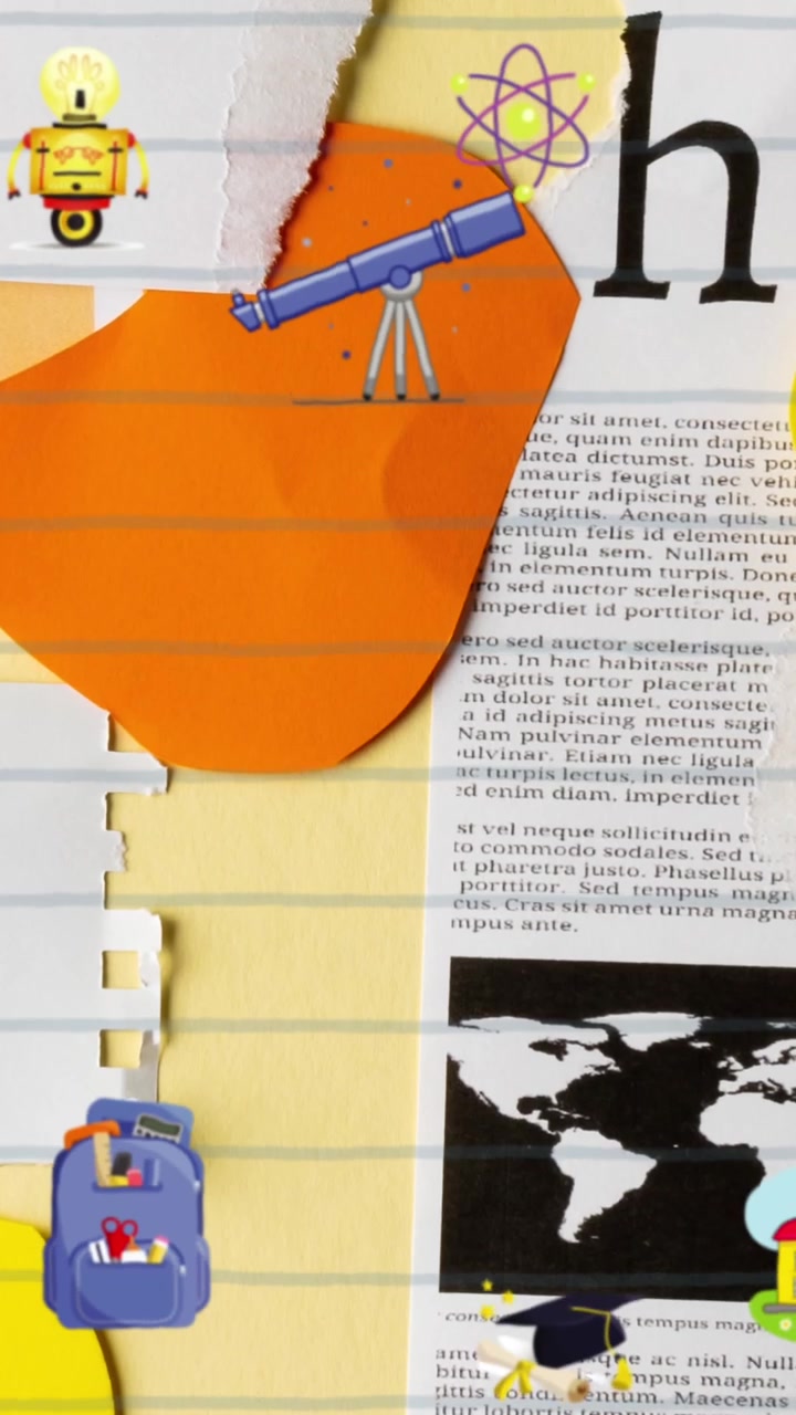 Animazione di icone scolastiche su collage di carta