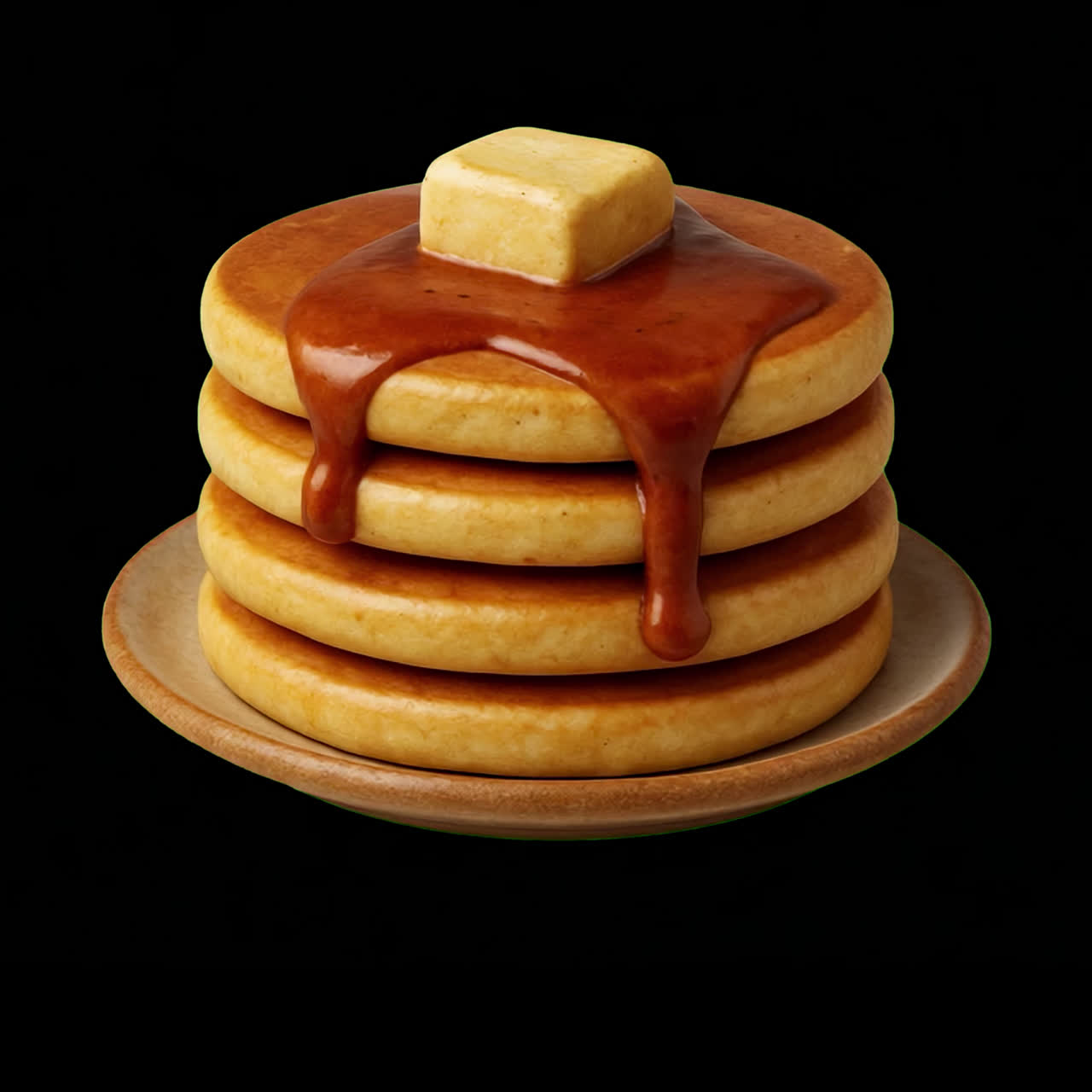 Golden pancakes with syrup animation isolated asset, transparent 4K video, alpha channel, ProRes