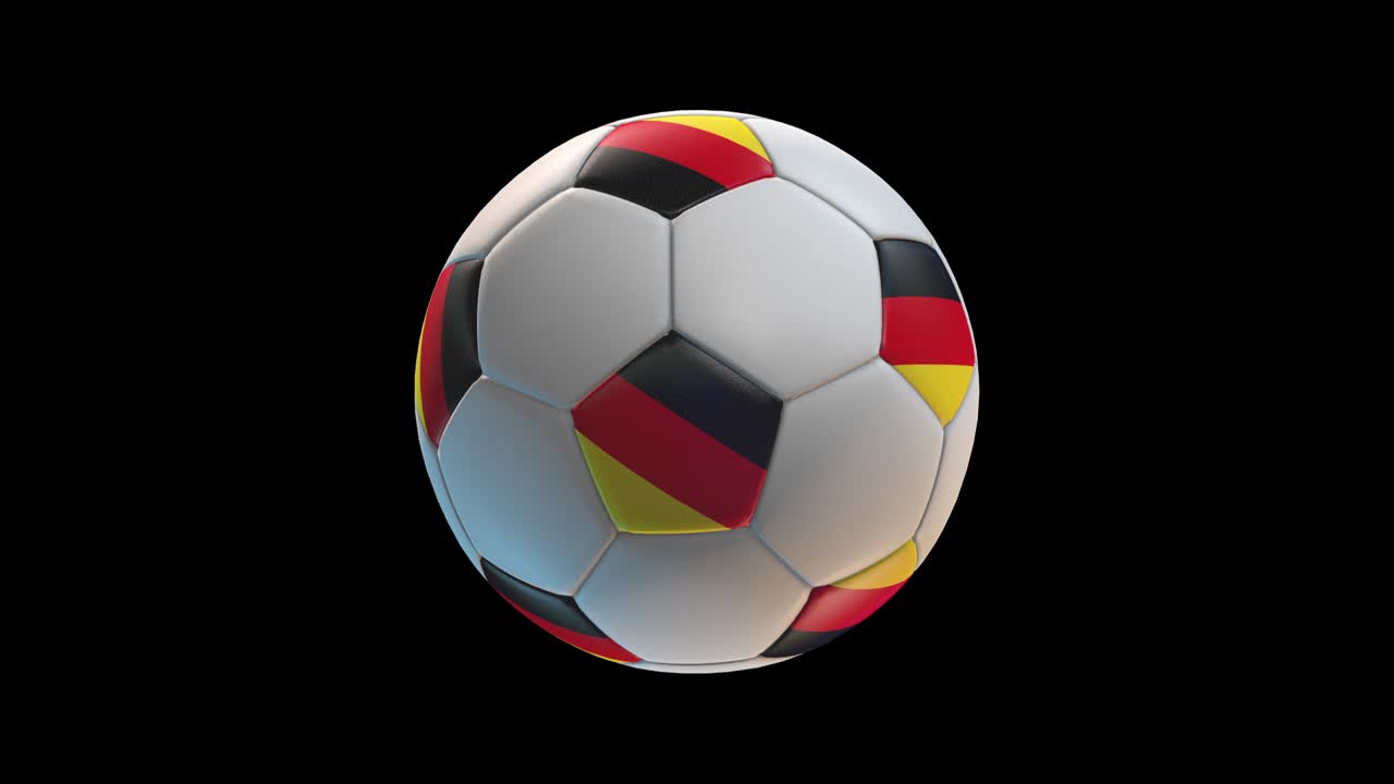 Soccer ball with flag Germany, on black background loop alpha. 3D Rendering