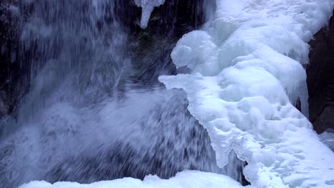 Closeup-view-of-frozen-waterfalls