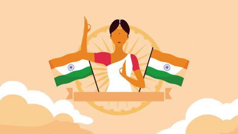 celebración del día de la independencia de la india con mujer y bandera