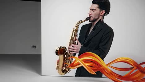 hombre tocando el saxofón en el estudio